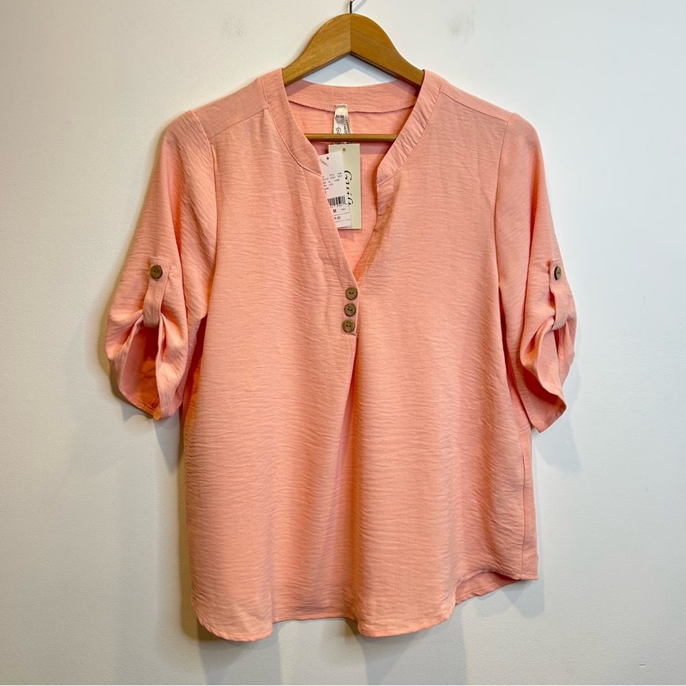 Guilty Roll Tab Sleeve Pull Over Blouse Pink